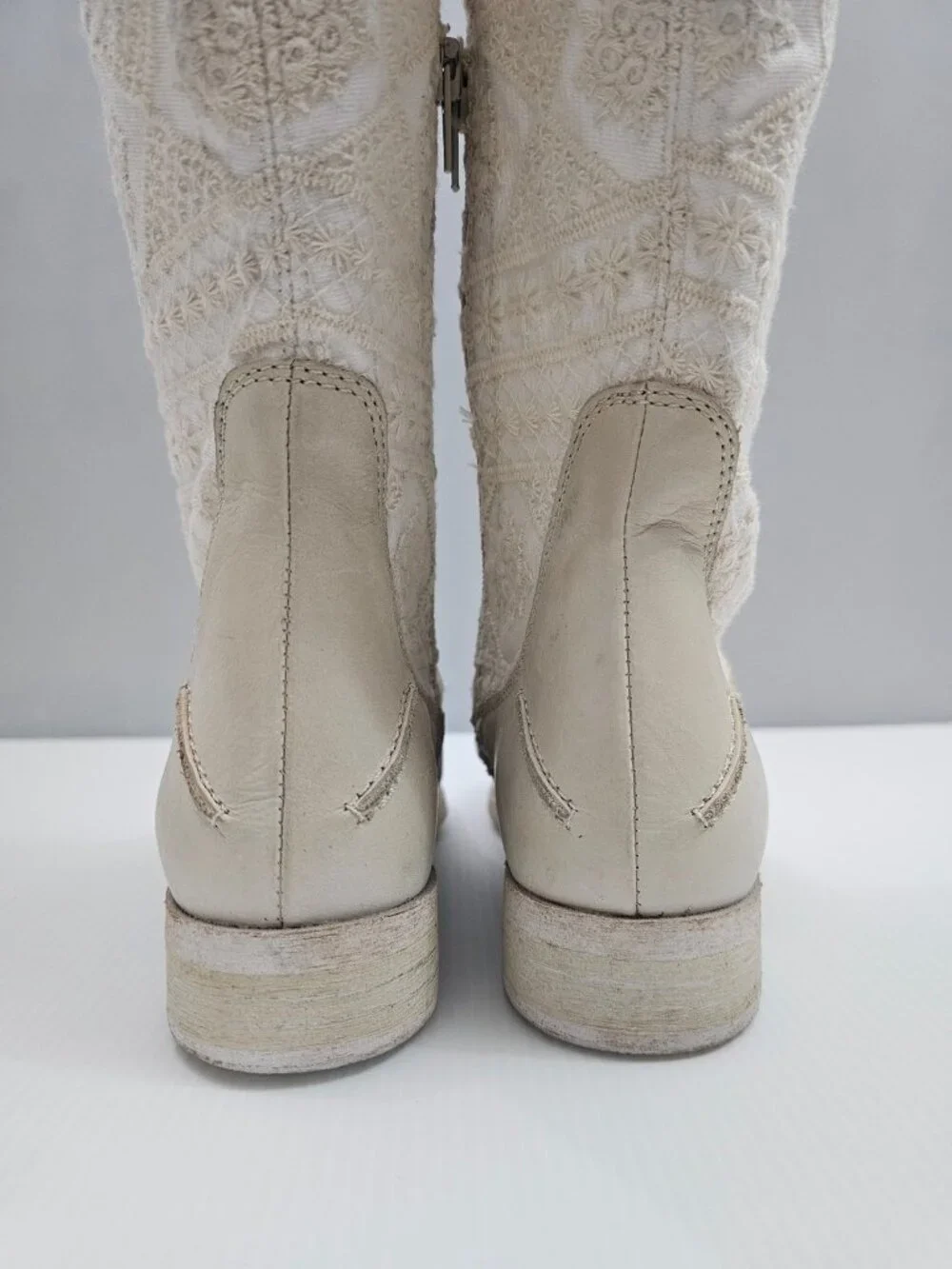Free People Bren Knee High Boot Womens EU 36 Cream Embroidered Boho Slouchy